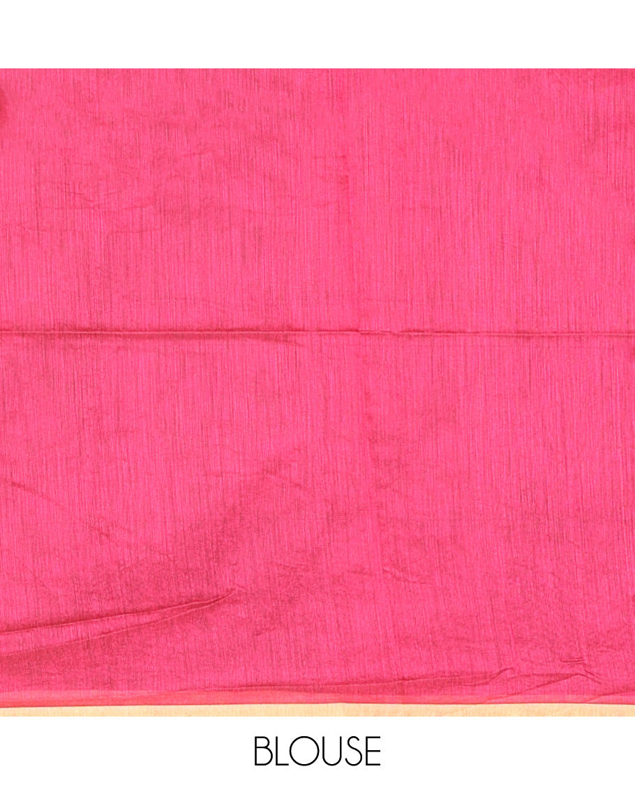 Green Warli-village printed khadi cotton saree, printed border, and contrast warli motifs printed pallu, and contrast plain blouse