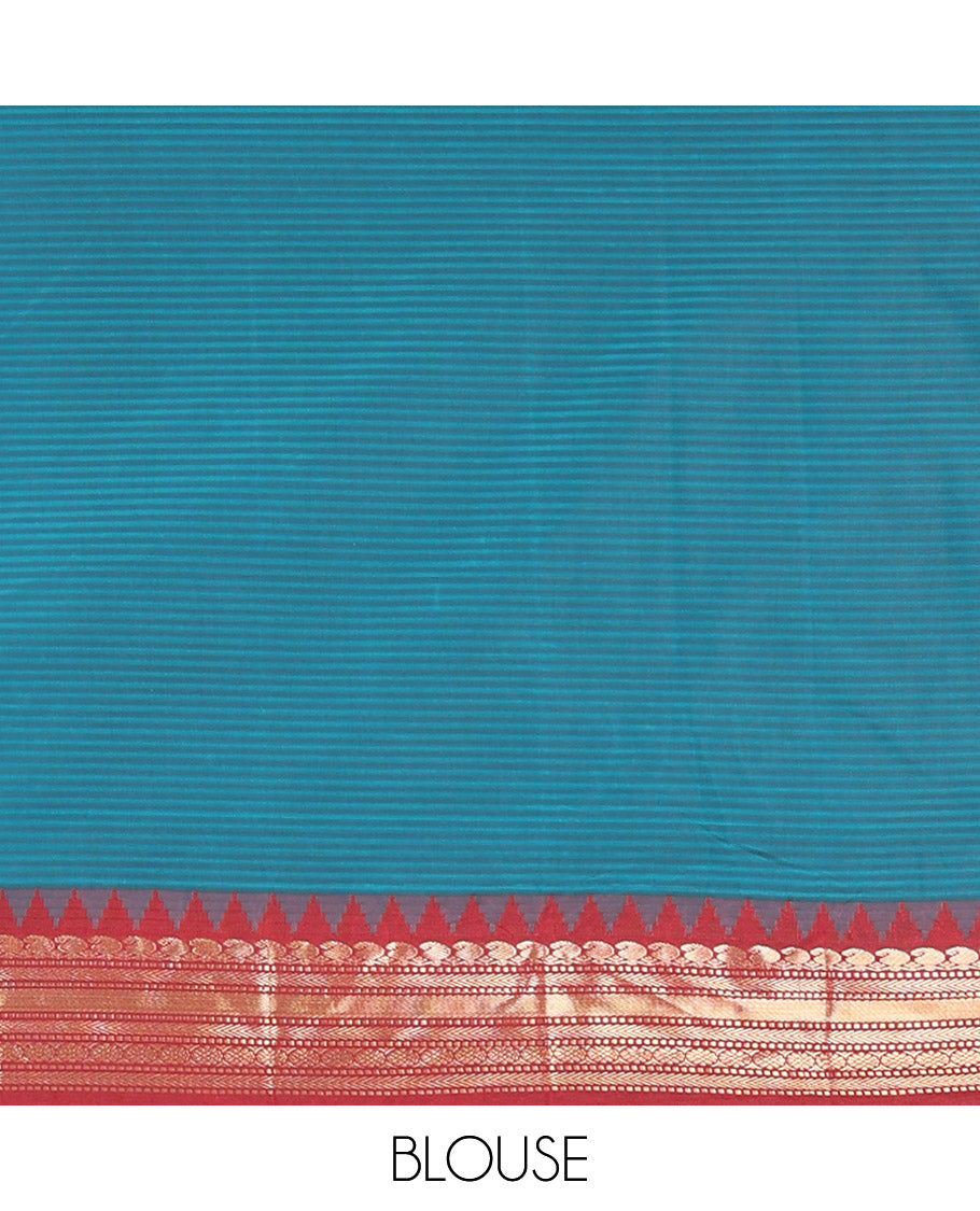 Mustard Zari Checked Budget Silk Saree, Contrast Ganga-Jamuna Traditional Temple Border, Grand Pallu, and a Contrast Blouse