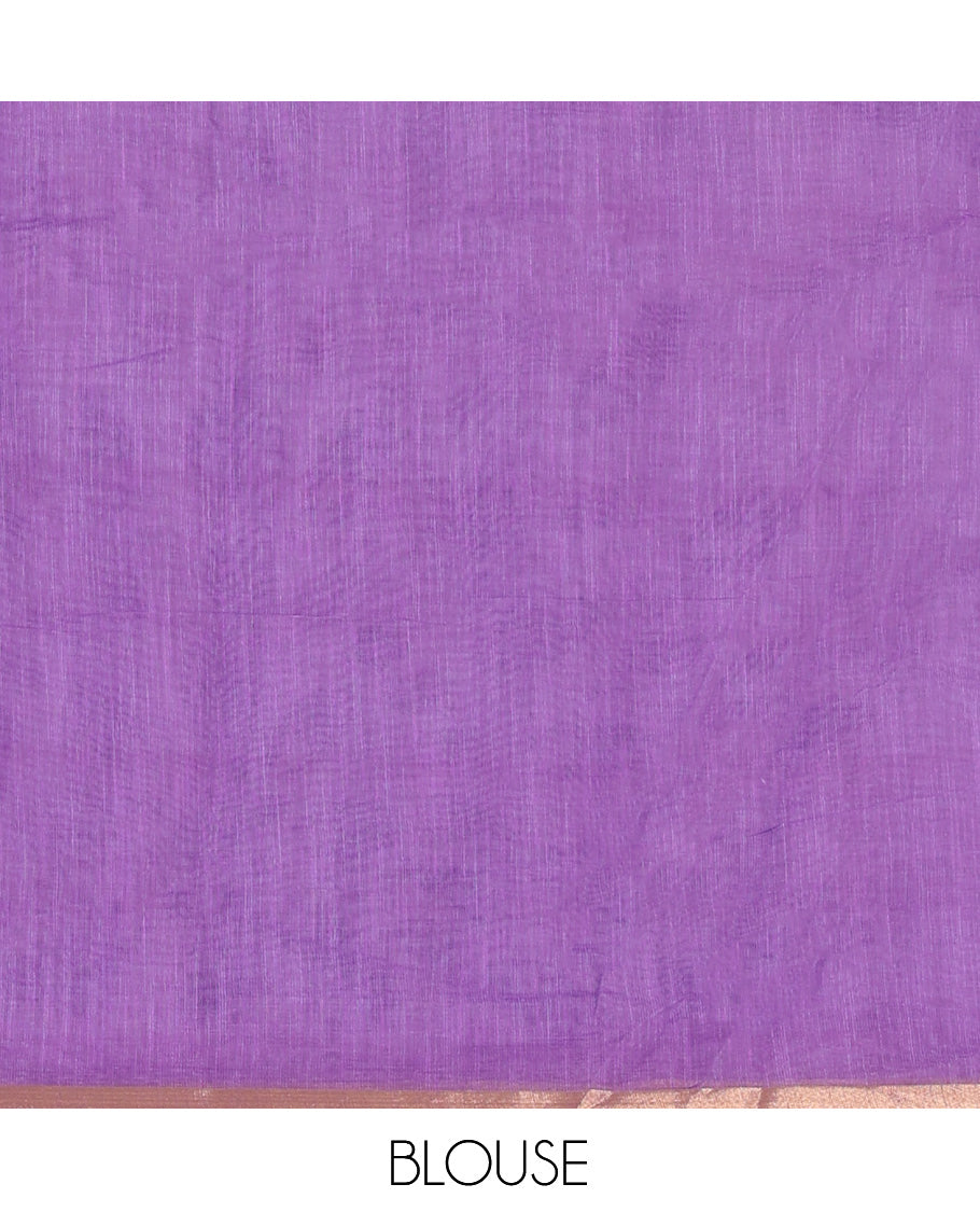Borderless Violet Linen Cotton Saree, Elevated with Geometric-Abstract Print and a Contrast Blouse