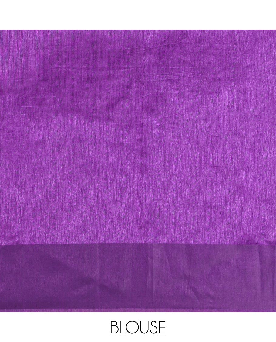 Purple Green-Silk Saree, Elegantly Highlighted by Mughal-Style Floral-Fauna Enclosed Jaal Design Embroidery, Subtle Satin Border, Artfully Multi-Color Embroidered Pallu, and Paired with a Matching Blouse