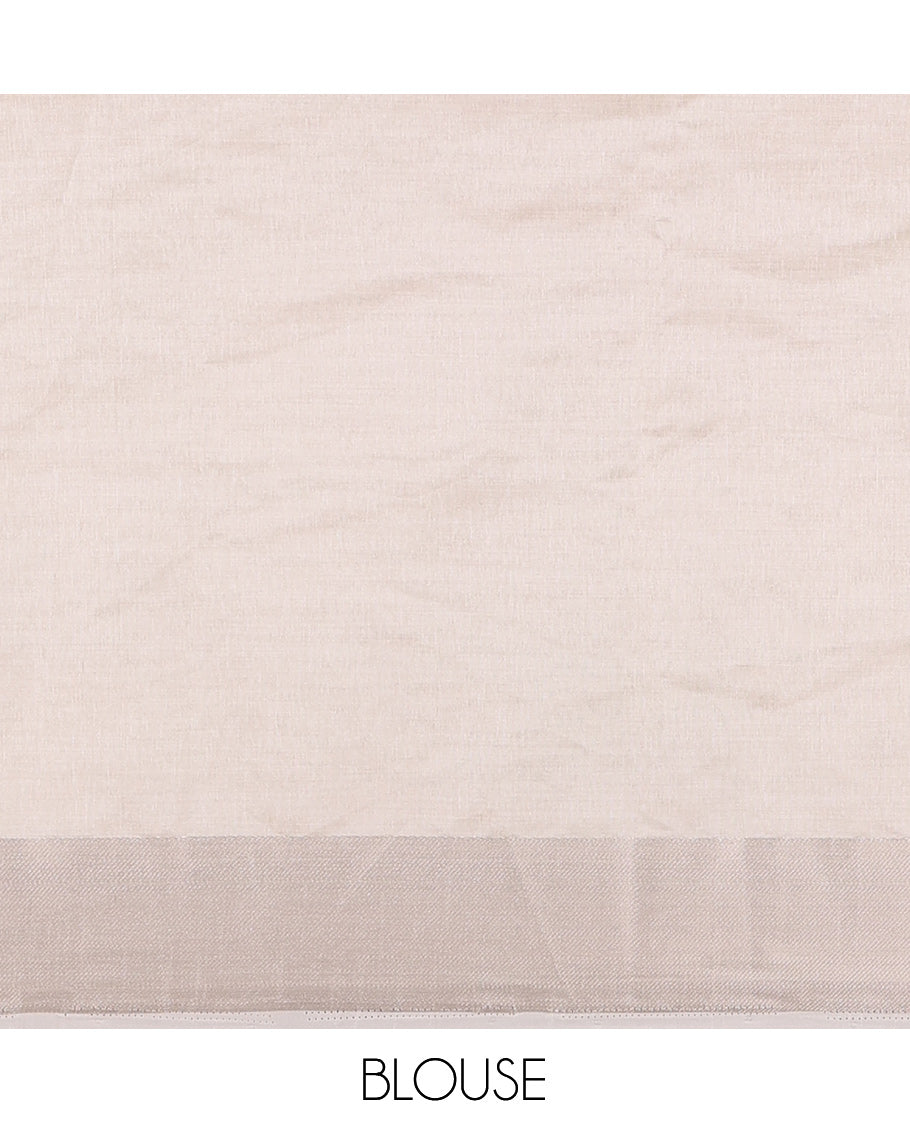 Cream Tree Embroidered Semi-Tussar Saree, a Zari Border,  Matching Blouse