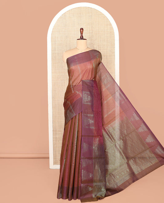 Brown Silk Cotton Saree, Adorned with Checks On Its Body, Complemented by Contrast Temple Border, Intricately Designed Pallu and Paired with a Contrast Blouse