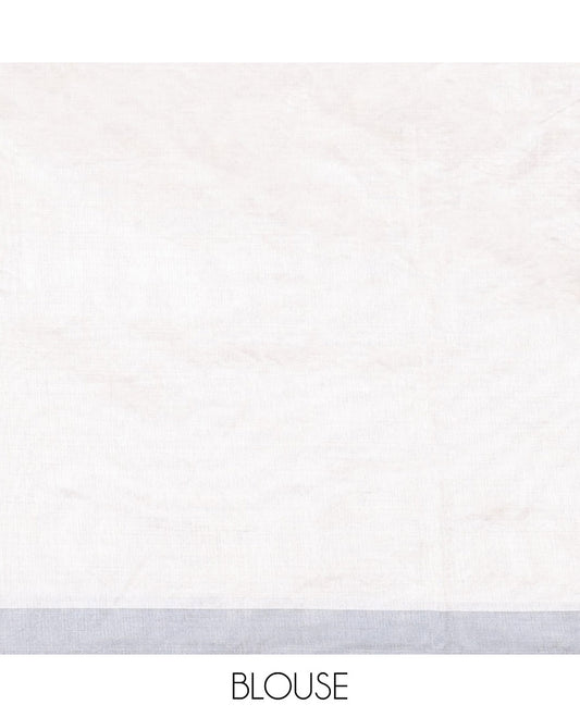 Cream floral thread embroidery semi-banaras tussar saree with contrast plain border & floral embroidered pallu