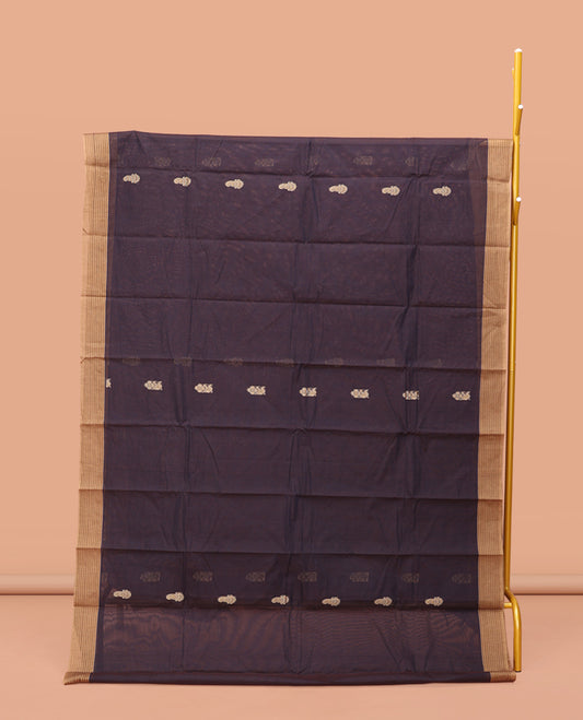 Brown Kanchi Cotton Saree, Spotlighted with Buttas on Its Body, Contrast Border, Pallu of Paisleys, and a Matching Blouse