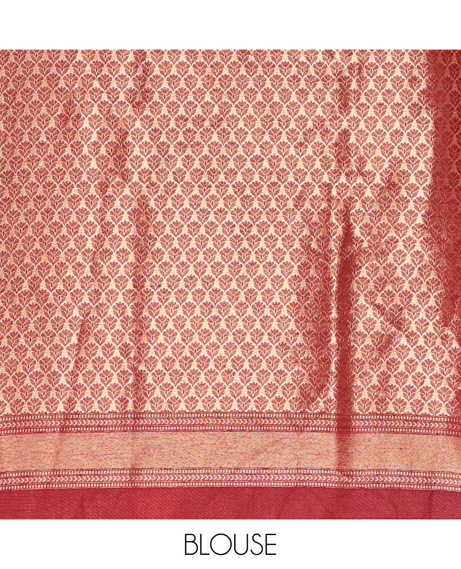 Rust Orange Luxury Soft Silk Saree Featuring Diamond Jacquard Design on Its Body, Highlighted with a Contrast Traditional Zari Border, Pallu Decked Up with Jaal Designs, and Paired with a Contrast Jacquard Blouse
