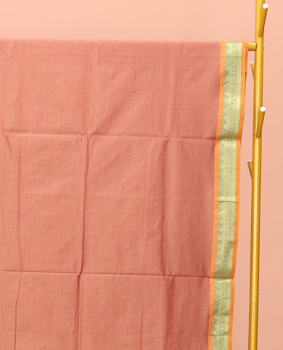 Peach Plain Poly Cotton Saree
