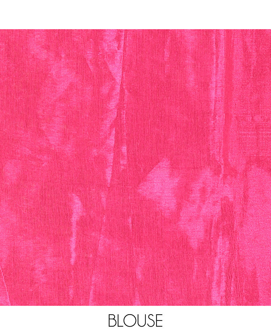 Borderless rani pink sequins embroidered checked khadi tissue saree, self-pallu, and a plain matching blouse