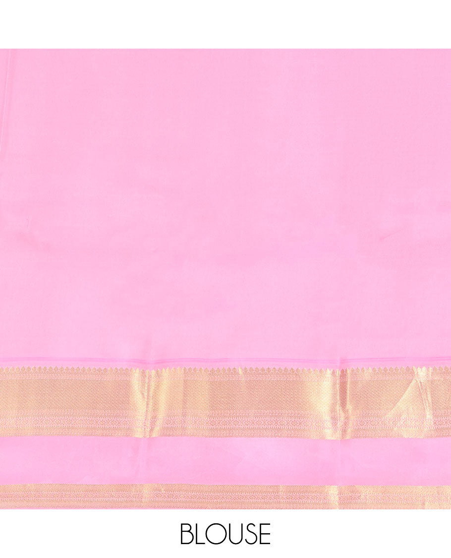 Blue Vasundhara Lite Silk Mix Saree, Adorned with Zari Buttas on Its Body, Complemented by a Contrast Retti Pettu Border of Thilakam, Banaras, Mayil Kann, Muthu, and Kamalam Designs, Pallu Steeped with Feather Motifs, and Paired with a Contrast Blouse