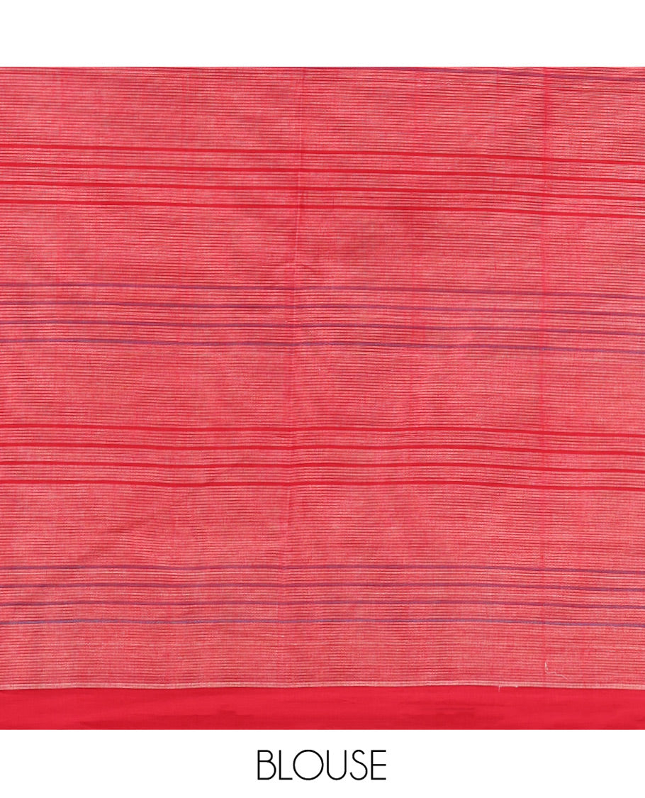 Sandal Checked Mangalgiri Cotton Saree, Complemented by Contrast Border, Striped Pallu, and Paired with a Contrast Blouse
