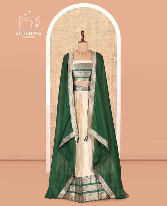 Cream-Green Semi-Silk Half-Saree
