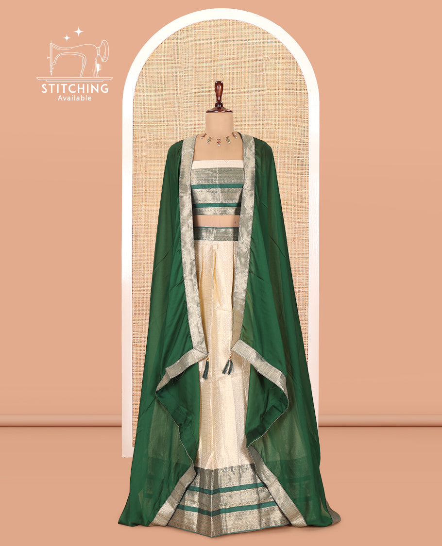 Cream-Green Semi-Silk Half-Saree