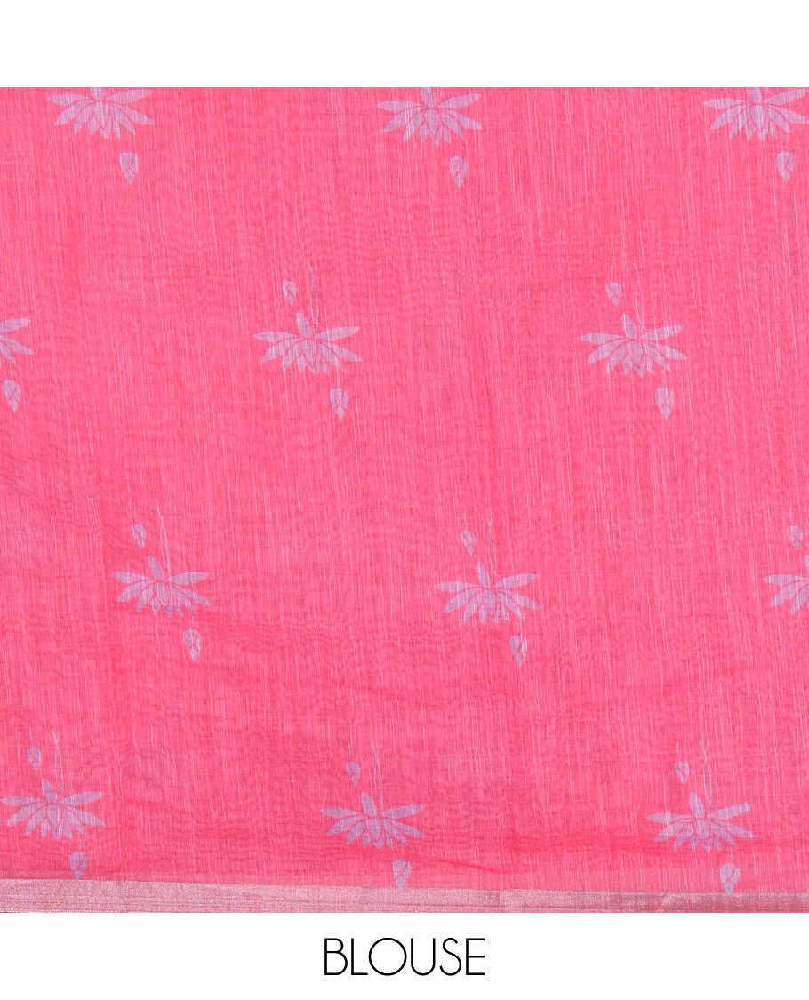 Lavender Pichwai lotus printed linen cotton saree, piping zari border, colorful tasselled lotus printed pallu, and a contrast lotus printed blouse