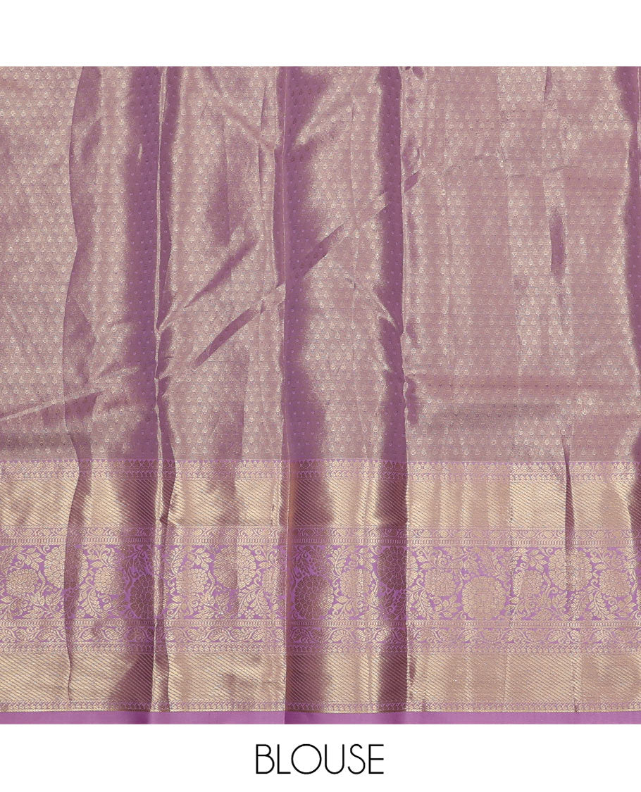 Light Rust Art Silk Material Half-Saree Set, Embellished with Warli-Theme Jacquard Skirt, Complemented by Contrast Traditional Zari Border, Paired with a Jacquard Blouse, and Paisley Designs Woven Dhavani