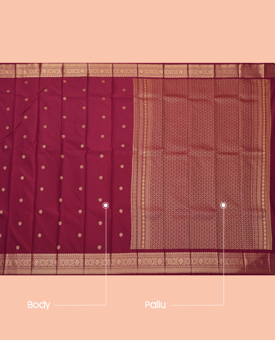 Light Maroon Budget Silk Saree, Mesmerized with Zari Buttas, Highlighted by a Traditional Zari Border, Jaal Pallu, and Matching Blouse