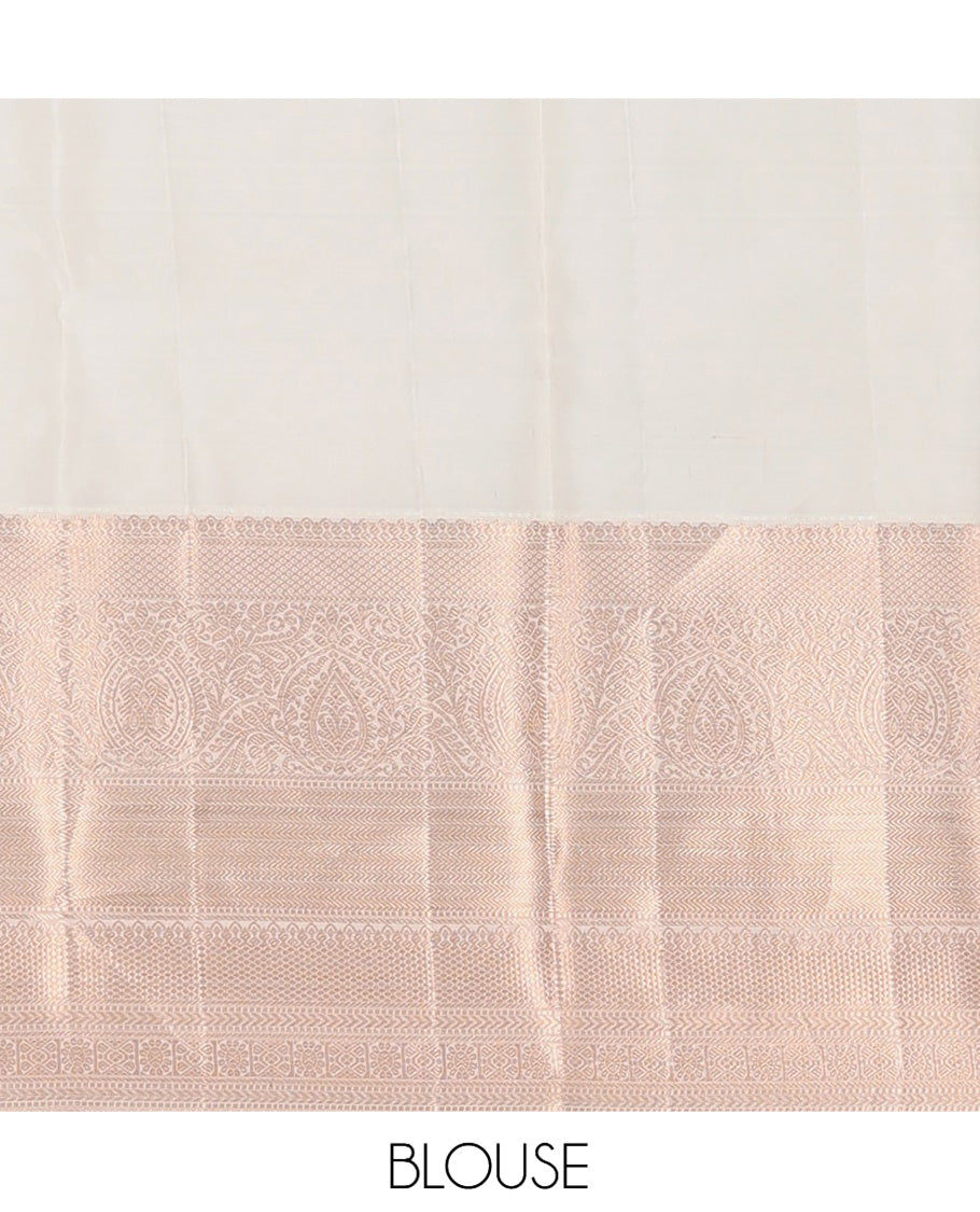 Blue Kanchipuram Wedding Silk Saree, Gleamed Up with Floral Jacquard Design, a Contrast Border of Mayil Kann, Muthu, Kathir, Chakram, and Mayil Kann, Grand Pallu, and a Contrast Blouse