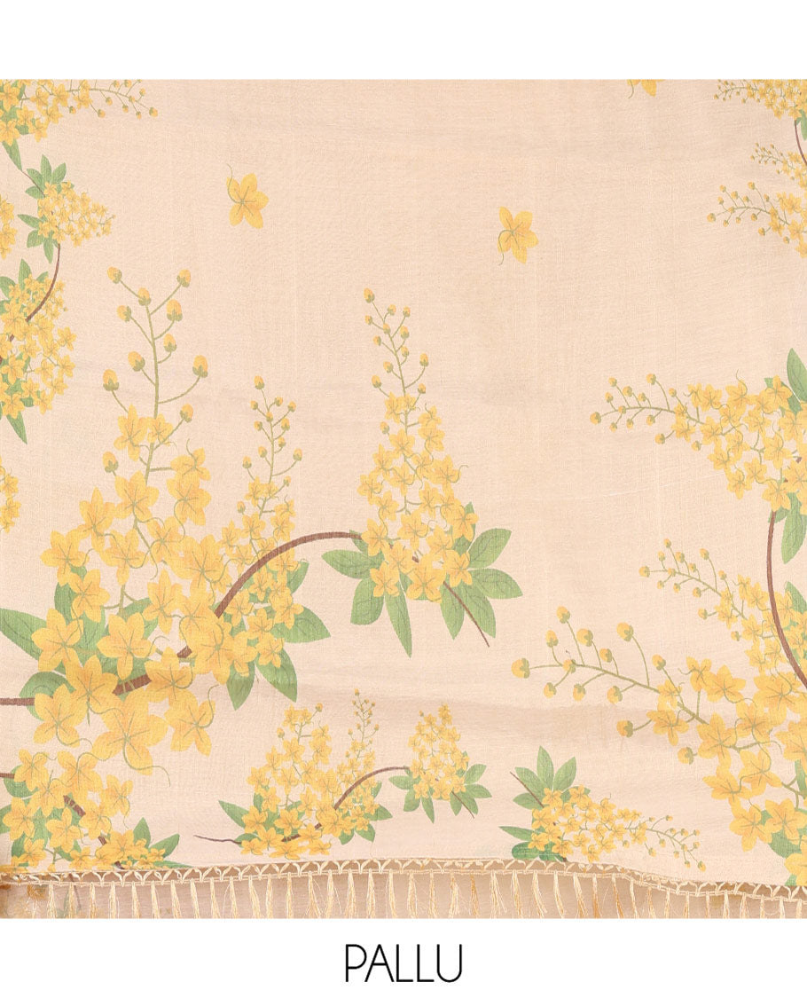 Borderless Gold Tissue Saree, Adorned with Floral Print, Floral Printed Pallu, and a Matching Blouse