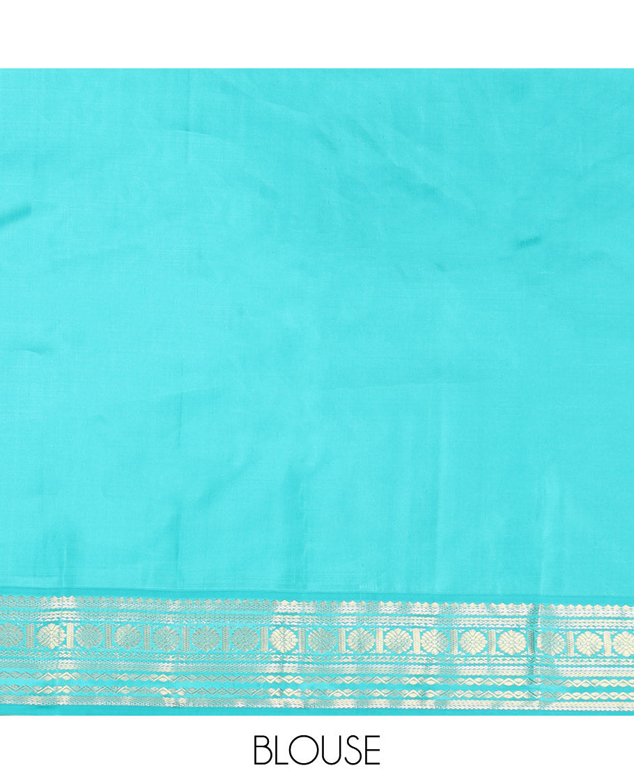 Maroon Vasundhara Silk Saree, Adorned with Stripes and Chakram Buttas, Complemented by a Contrast Border of Salngai, Neli, Kathir, and Chakram Design, Intricate Pallu, and a Contrast Blouse