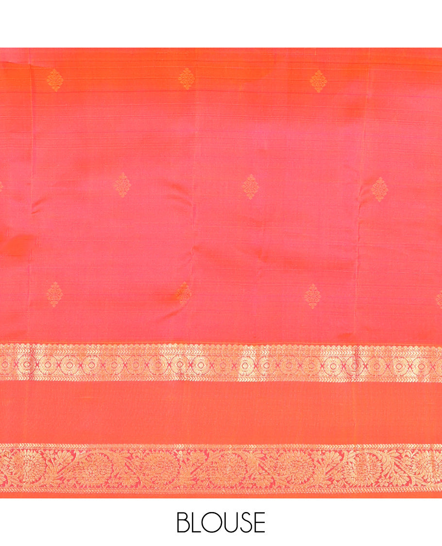 Maroon Zari Buttas Vasundhara Lite Silk Mix Saree, a Contrast Rettai Pettu Border of Kathir, Chakram, and Kodi Visiry Designs, Grand Pallu, and a Contrast Blouse