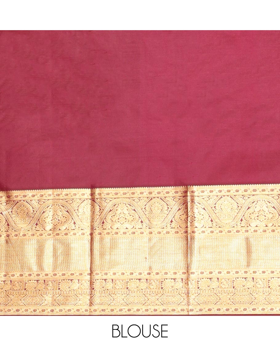 Maroon Kanchipuram Wedding Silk Saree, Enriched with Jacquard Design, a Zari Border of Traditional Designs, Intricately Designed Pallu, and a Matching Blouse