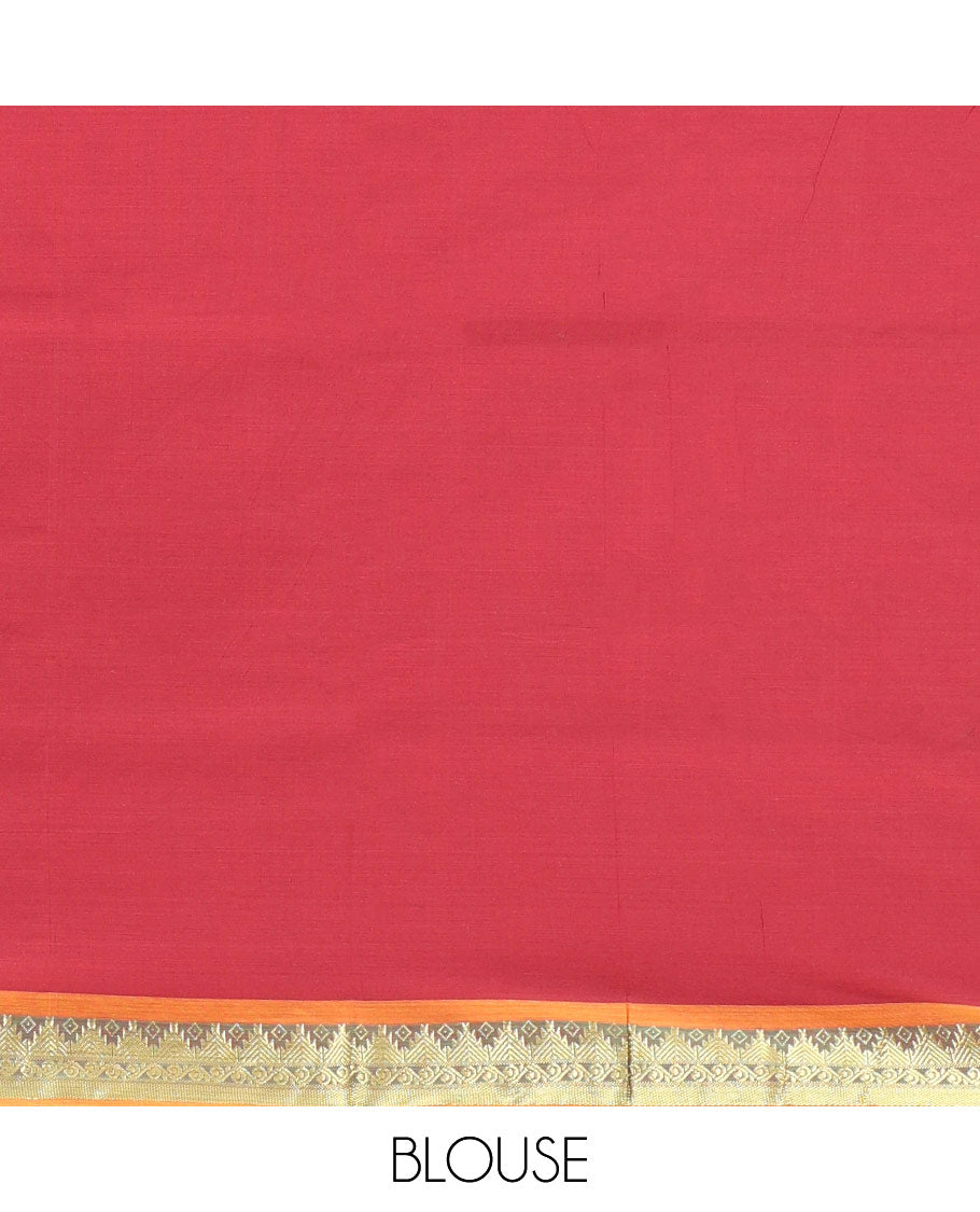 Peach Plain Poly Cotton Saree