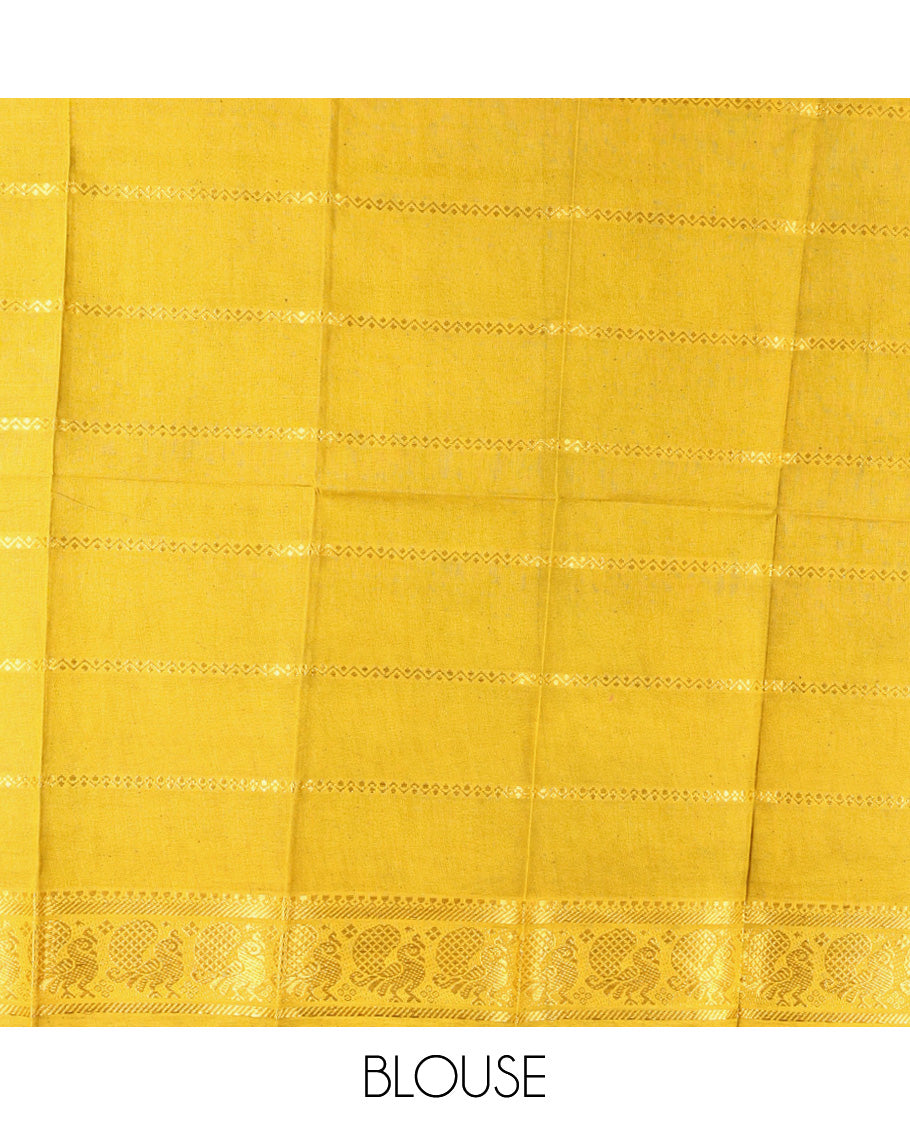 Red Sungudi Cotton Saree, Decked Up with Zari Checked Design on Its Body, Complemented by a Contrast Traditional Zari Design Border of Peacock Designs, Zari-Design Pallu, and Paired with a Contrast Blouse
