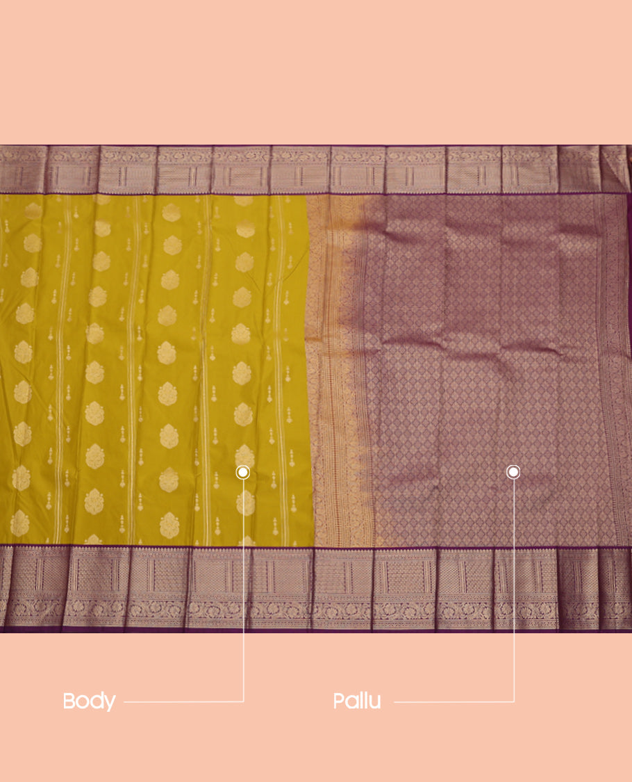 Green Budget Silk Saree, Accentuated with Zari Buttas and Stripes, Complemented by Contrast Traditional Zari Border, Jaal Pallu, and a Contrast Blouse