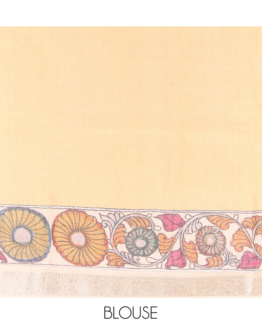 Pale Pink Kalamkari Printed Fancy Tussar Saree