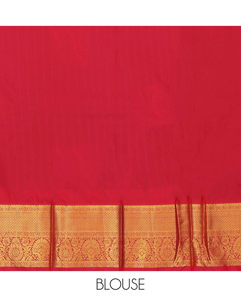 Brown Budget Silk Saree, Graced with Zari Buttas and Stripes, Complemented by a Contrast Traditional Zari Border, Grand Pallu, and Contrast Blouse