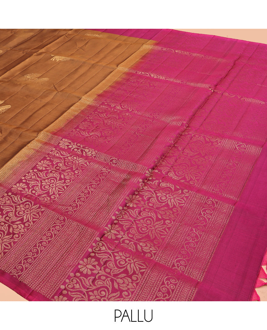 Brown Mayuri Lite Silk Mix Saree, Bedecked with Zari Buttas, Contrast Zari Buttas Border, Intricate Pallu, and a Contrast Blouse