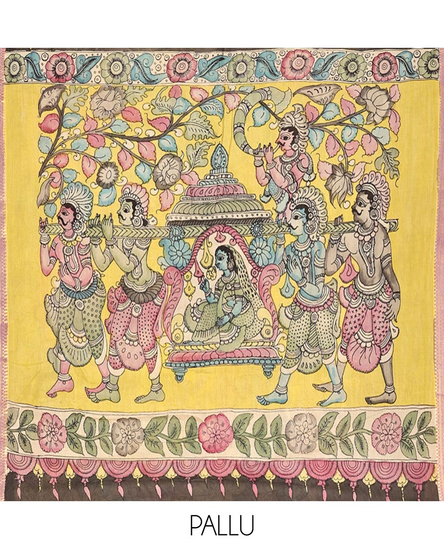 Black Tussar Kalamkari Saree