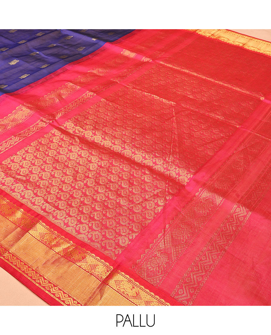 Blue Peacock Butta Kuppadam Silk Saree