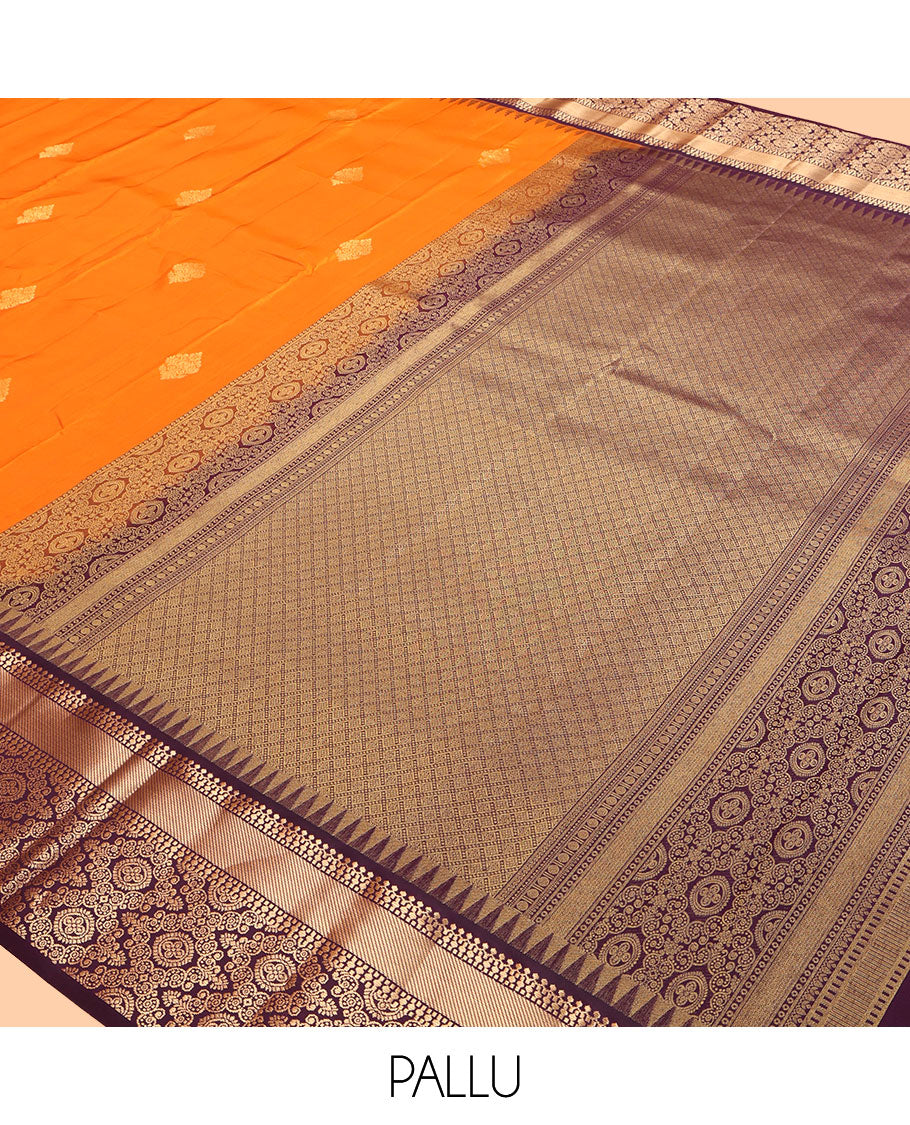 Orange Vasundhara Lite Silk Mix Saree, Detailed with Zari Butats, a Contrast Traditional Zari Border, Grand Jaal Pallu, and a Contrast Blouse