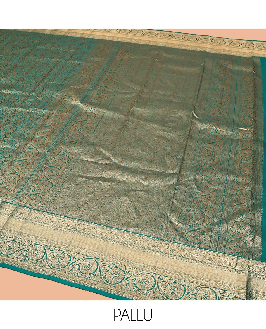 Rama Blue Kanchipuram Wedding Silk Saree, Steeped in Richness with Yaanai Jacquard on Its Body, Highlighted by a Zari Border of Rekku, Vanki, Diamond, and Kodi Visiry Designs, Grand Jaal Pallu, and Paired with a Matching Blouse