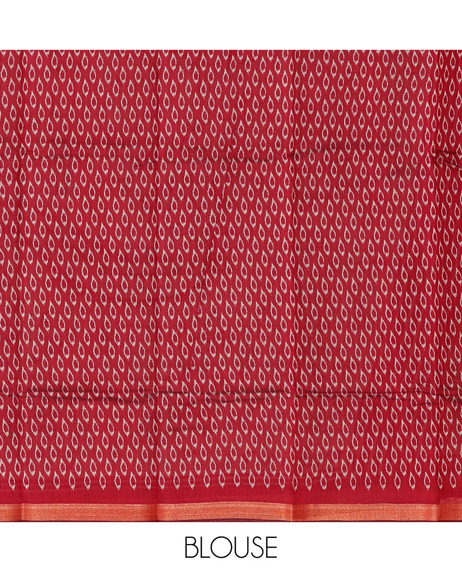 Brown Mul Mul Cotton Saree, Gracefully Embellished with Ikat Buttas, Contrast Kalamkari Floral-Peacock Border, Kalamkari Printed Pallu, and a Contrast Blouse