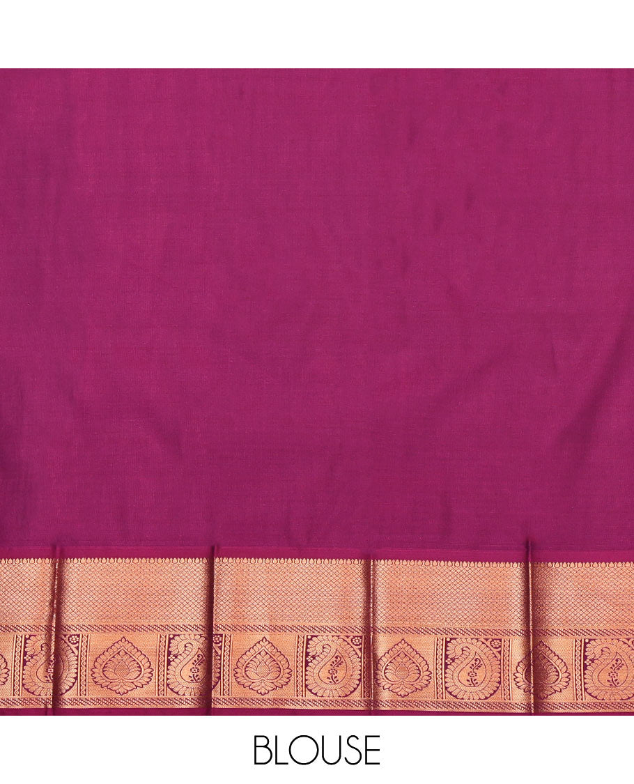 Grey Budget Silk Saree, Elevated with a Jacquard Design, Complemented by a Contrast Traditional Zari Border, Geometric Pallu, and Contrast Blouse