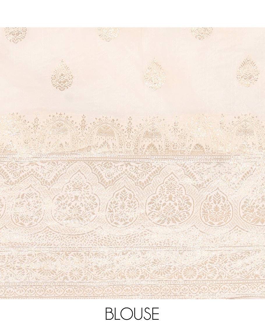 Cream Semi-Silk Half-Saree, Enriched with Zari Buttas Skirt, Traditional Big Border, Matching Blouse, Dhavani