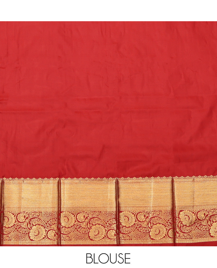 Blue Budget Silk Saree, Highlighted with Jacquard, Complemented by a Contrast Traditional Zari Border, Intricate Pallu, and a Contrast Blouse