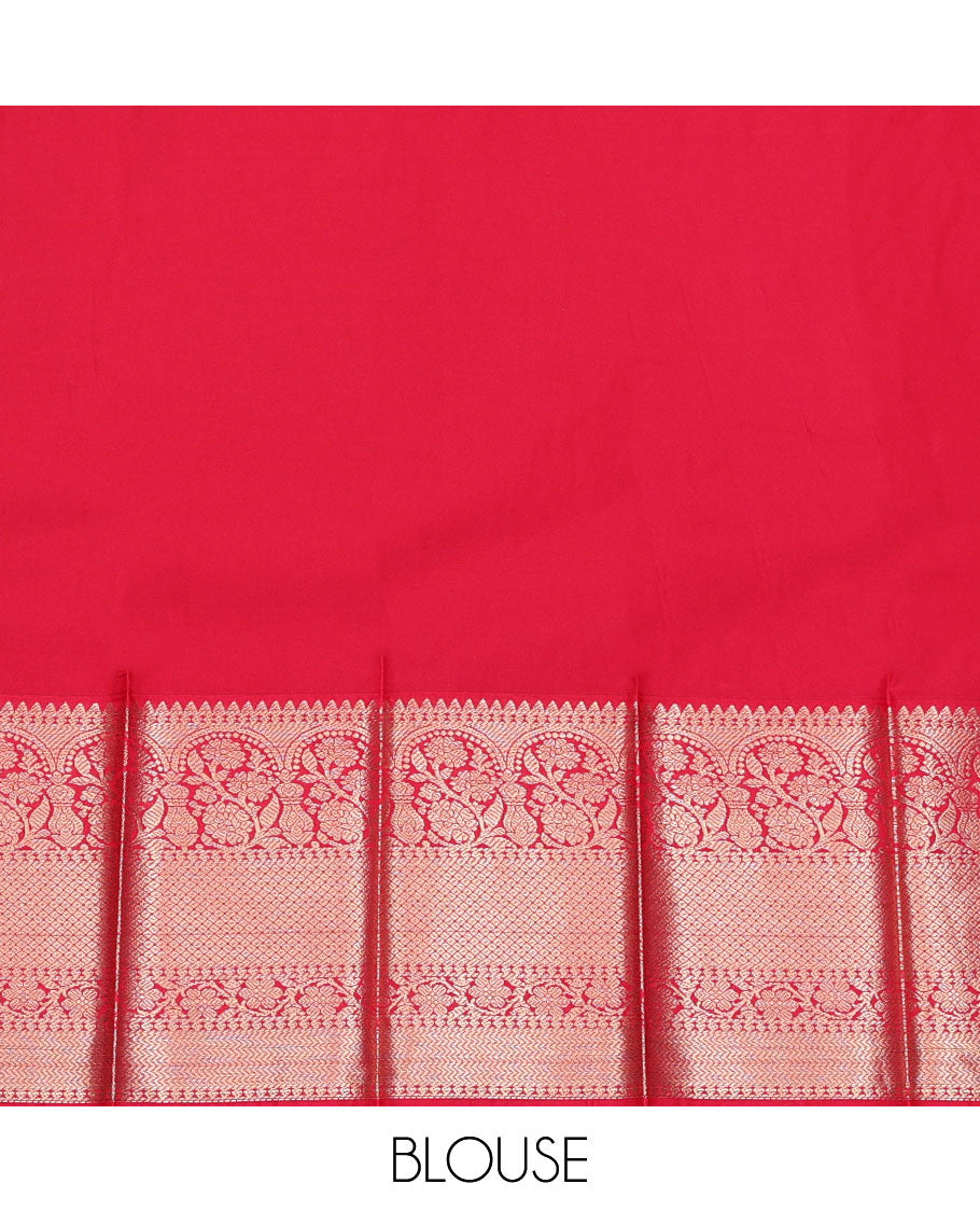 Green Budget Silk Saree, Ornamented with Zari Buttas, Complemented by a Contrast Traditional Border, Intricate Pallu, and a Contrast Blouse