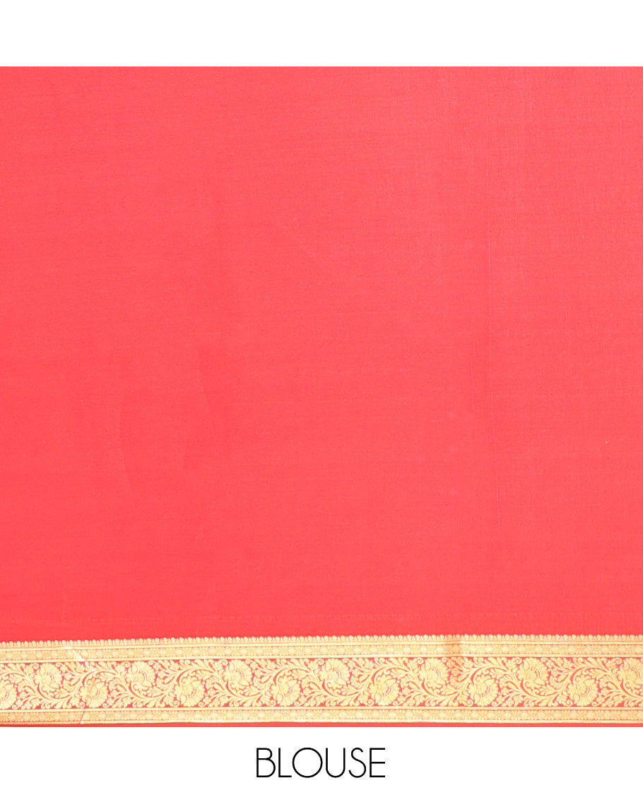 Brown Zari Buttas Mysore Silk Saree, Complemented by a Contrast Floral Creeper Zari Border, Zari Design Pallu, and a Contrast Blouse