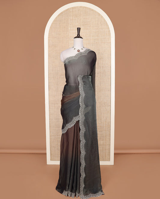 Brown ombre-style colored designer saree, scallop micro-stone work border