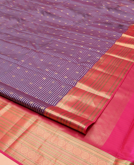 Purple Vasundhara Lite Silk Mix Saree, Mesmerized with Checks and Zari Buttas on Its Body, Complemented by a Contrast Border of Rekku, Muthu, Mayil Kann, and Chakram Designs, Intricately Designed Pallu, and Paired with a Contrast Blouse
