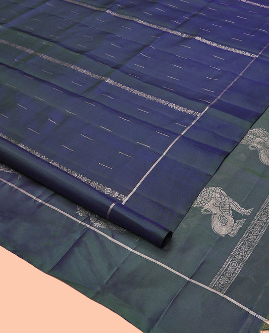 Blue Mayuri Soft Silk Saree, Enriched with Zari Buttas All Over Its Body, Highlighted by Zari Border, Pallu Steeped in Richness of Singam Buttas, and Paired with a Matching Blouse
