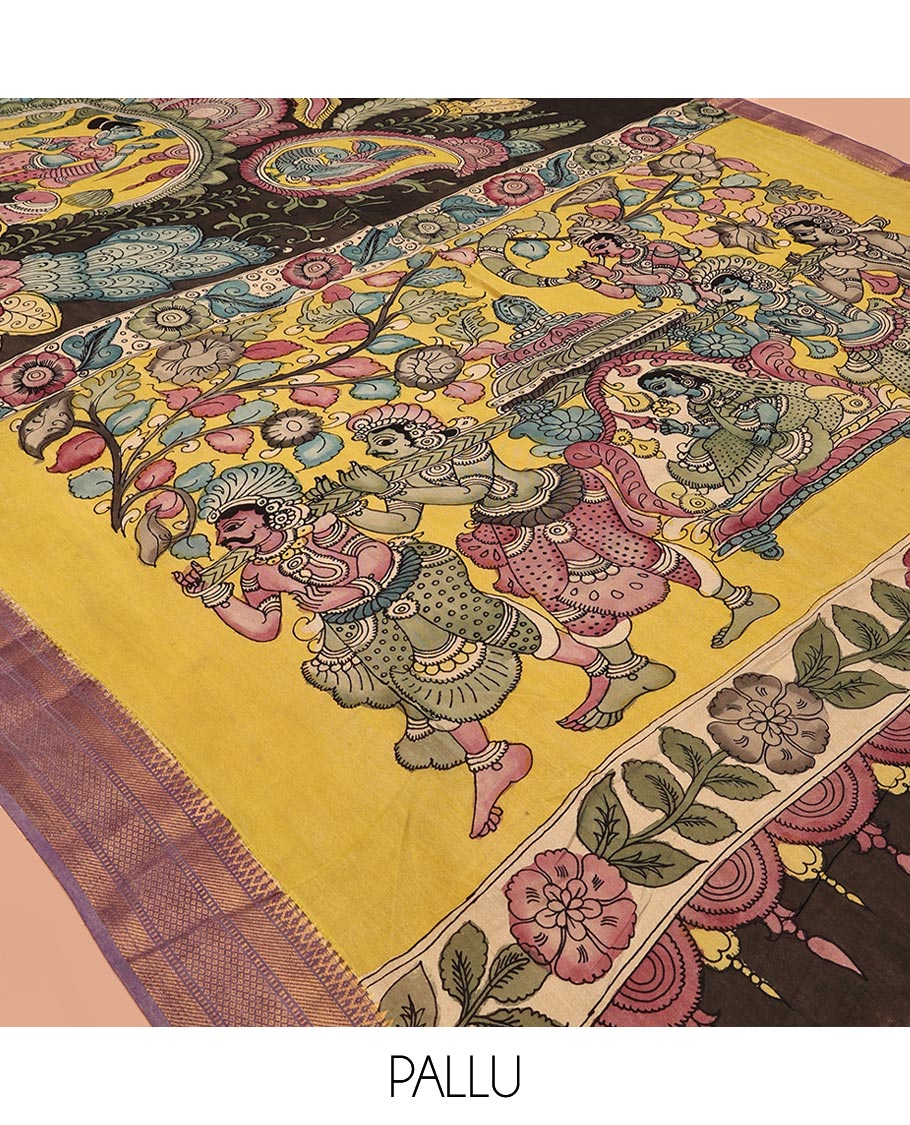 Black Tussar Kalamkari Saree