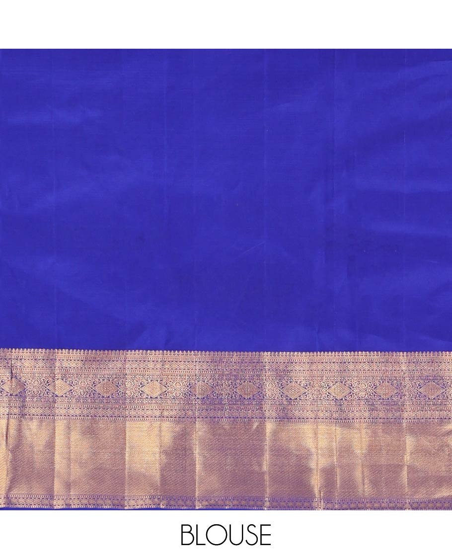 Blue Kanchipuram Wedding Silk Saree, Mesmerized with Jacquard Design On Its Body, Highlighted by Traditional Zari Designs Woven Border, Grand Pallu and Paired with a Matching Blouse