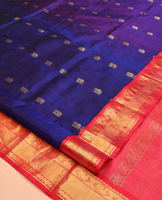 Blue Peacock Butta Kuppadam Silk Saree