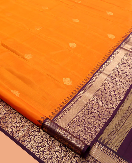 Orange Vasundhara Lite Silk Mix Saree, Detailed with Zari Butats, a Contrast Traditional Zari Border, Grand Jaal Pallu, and a Contrast Blouse