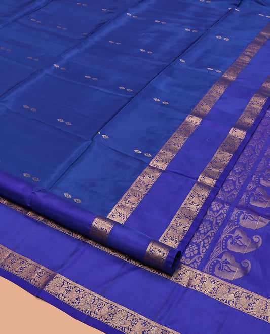 Blue Uppada Silk Saree, Elevated with Zari Buttas, a Floral Creeper Border, Grand Pallu, and a Matching Blouse