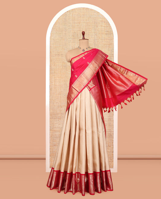 Cream Pure Silk Half Saree