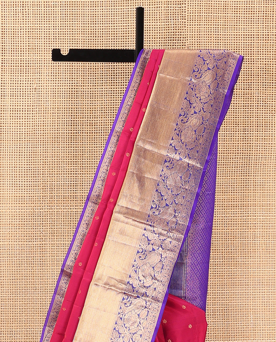 Magenta Vasundhara Lite Silk Mix Saree Decked Up with Zari Buttas, Featuring a Contrast Border of Kodi Visiry, Kuyil Kann, and Manga Designs, Intricately Zari Woven Pallu, and a Contrast Blouse