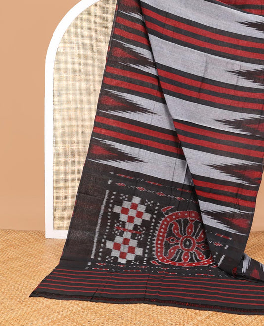 Borderless multi-color striped ikkat cotton saree with intricate design pallu